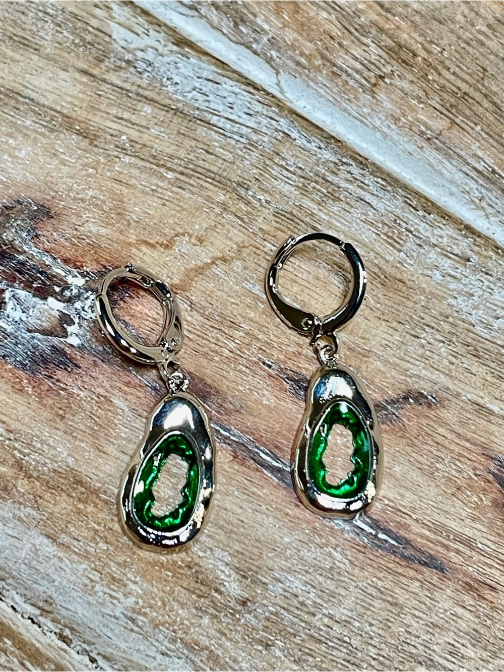 Green and Silver Drop Earrings - Dangle Hoop Style